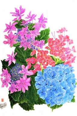 ダンスパーティー・他・紫陽花　花言葉「家族の結び付き」